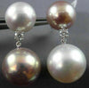 LARGE .28CT DIAMOND & AAA PINK WHITE SOUTH SEA PEARLS 18KT WHITE GOLD EARRINGS