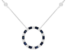 1.82CT DIAMOND & AAA SAPPHIRE 14KT WHITE GOLD 3D ROUND & BAGUETTE LOVE NECKLACE