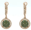 .74CT WHITE & GREEN DIAMOND 14KT ROSE GOLD FLOWER HALO CLIP ON HANGING EARRINGS