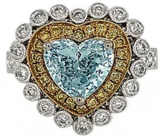 2.74CT WHITE GREEN & FANCY YELLOW DIAMOND 18KT 2 TONE GOLD HALO ENGAGEMENT RING
