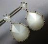 1.15CT WHITE & BLACK DIAMOND & AAA WHITE QUARTZ 14KT WHITE GOLD HANGING EARRINGS