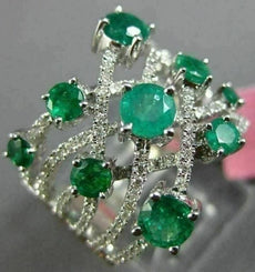 ESTATE LARGE 2.02CT DIAMOND & AAA EMERALD 18KT WHITE GOLD 3D ANNIVERSARY RING
