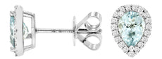 1.50CT DIAMOND & AAA AQUAMARINE 14KT WHITE GOLD PEAR SHAPE & ROUND STUD EARRINGS