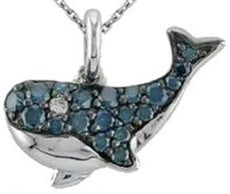 .37CT DIAMOND & AAA SAPPHIRE 14KT WHITE GOLD 3D HAPPY WHALE FUN FLOATING PENDANT