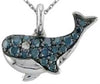 .37CT DIAMOND & AAA SAPPHIRE 14KT WHITE GOLD 3D HAPPY WHALE FUN FLOATING PENDANT
