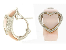 ESTATE .2CT DIAMOND & AAA MOTHER OF PEARL 14K WHITE GOLD HEART FILIGREE EARRINGS