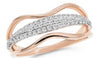 ESTATE .32CT DIAMOND 14KT ROSE GOLD CLASSIC ROUND MULTI ROW DOUBLE WAVE FUN RING