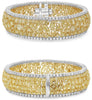 LARGE 29.96CT WHITE & FANCY YELLOW DIAMOND 18KT 2 TONE GOLD CUFF BANGLE BRACELET
