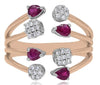 LARGE .74CT DIAMOND & AAA RUBY 18KT ROSE & WHITE GOLD 3D PEAR SHAPE & ROUND RING