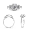 ESTATE 1.44CT DIAMOND PLATINUM ROUND & EMERALD CUT PAST PRESENT FUTURE FUN RING
