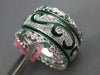 WIDE 1.60CT DIAMOND & AAA EMERALD & GREEN ENAMEL 18KT WHITE GOLD ETERNITY RING