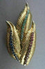ANTIQUE LARGE 3.50CT AAA SAPPHIRE RUBY & EMERALD LEAF 18KT Y GOLD BROOCH #1883