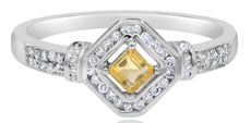 .34CT DIAMOND & AAA CITRINE 14KT WHITE GOLD EMERALD CUT & ROUND GEOMETRICAL RING
