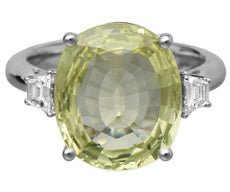 LARGE 8.23CT DIAMOND & AAA YELLOW SAPPHIRE 18KT WHITE GOLD OVAL & BAGUETTE RING