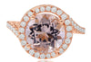 LARGE 4.31CT DIAMOND & AAA MORGANITE 18KT ROSE GOLD ROUND HALO ENGAGEMENT RING