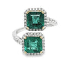 LARGE 4.64CT DIAMOND & AAA EMERALD 18KT 2 TONE GOLD SQUARE HALO CRISS CROSS RING