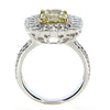 LARGE 5.21CT WHITE & FANCY YELLOW DIAMOND 18K 2 TONE GOLD FLOWER ENGAGEMENT RING