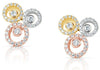 ESTATE .70CT DIAMOND 14K TRI COLOR GOLD 3D MULTI CIRCULAR FLOWER ETOILE EARRINGS