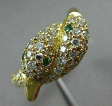 ESTATE WIDE 1.60CT DIAMOND & EMERALD 18K YELLOW GOLD CRISS CROSS BIRD RING 22075