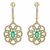 1.18CT DIAMOND & AAA EMERALD 14KT YELLOW GOLD 3D FLOWER CLIP ON HANGING EARRINGS