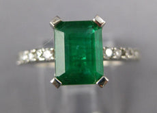2.14CT DIAMOND & AAA EMERALD 14KT WHITE GOLD 3D BAGUETTE ENGAGEMENT RING #27326