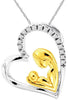 ESTATE .08CT DIAMOND 14KT 2 TONE GOLD OPEN HEART MOTHER & CHILD FLOATING PENDANT