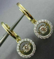 ESTATE .53CT DIAMOND 14K YELLOW GOLD 3D SOLITAIRE HALO FLOATING HANGING EARRINGS