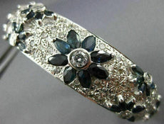 ANTIQUE 7.0CT DIAMOND & AAA SAPPHIRE 14K WHITE GOLD FLOWER BANGLE BRACELET 20984