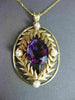ANTIQUE LARGE 4.0CT AAA AMETHYST & PEARL 14KT YELLOW GOLD FLORAL PENDANT #23088