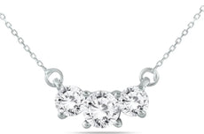 1.0CT DIAMOND 14KT WHITE GOLD 3D ROUND 3 STONE PAST PRESENT FUTURE LOVE NECKLACE