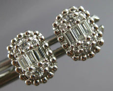 .27CT DIAMOND 14KT WHITE GOLD 3D ROUND & BAGUETTE CLUSTER FILIGREE STUD EARRINGS