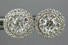 LARGE .85CT DIAMOND 18KT WHITE GOLD 3D CLUSTER FLOWER STUD EARRINGS WITH JACKETS