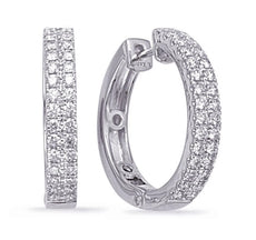 .77CT DIAMOND 14KT WHITE GOLD 3D ROUND CLASSIC 2 ROW PAVE HOOP HANGING EARRINGS