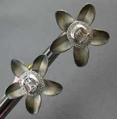 LARGE .47CT DIAMOND 18KT 2 TONE GOLD 3D CLASSIC ROSE FLOWER OVAL STUD EARRINGS