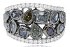 LARGE 3.80CT WHITE & MULTI COLOR MULTI SHAPE DIAMOND 18K WHITE & BLACK GOLD RING
