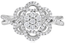 .43CT DIAMOND 14K WHITE GOLD 3D ROUND CLUSTER FLOWER STAR OF DAVID INFINITY RING