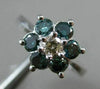 ESTATE .68CT WHITE & BLUE DIAMONDS 14KT WHITE GOLD 3D FLOWER SOLITAIRE LOVE RING