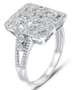 WIDE .18CT DIAMOND 14KT WHITE GOLD 3D OPEN FILIGREE SQUARE GEOMETRICAL FUN RING
