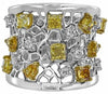 EXTRA LARGE 2.33CT WHITE & FANCY YELLOW DIAMOND 18K 2 TONE GOLD MULTI SHAPE RING