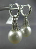 LARGE .60CT DIAMOND & AAA SOUTH SEA PEARL 18K WHITE GOLD HUGGIE HANGING EARRINGS