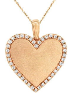 .16CT DIAMOND 14KT ROSE GOLD LOVE 3D ROUND MATTE & SHINY HEART FLOATING PENDANT