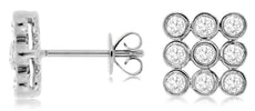 .60CT DIAMOND 14KT WHITE GOLD 3D ROUND ETOILE BEZEL SQUARE CHECKER STUD EARRINGS