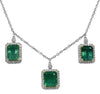 LARGE 12.58CT DIAMOND & AAA EMERALD 18K 2 TONE GOLD 3 STONE BY THE YARD NECKLACE
