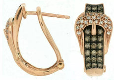 ESTATE .61CT WHITE & CHOCOLATE FANCY DIAMOND 14K ROSE GOLD CLASSIC BELT EARRINGS