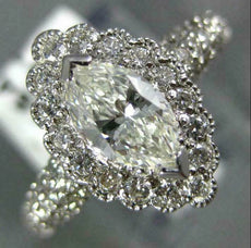 ESTATE 1.32CT DIAMOND 14K WHITE GOLD MARQUISE & ROUND HALO ENGAGEMENT RING #1542
