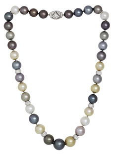 5.25CT AAA MULTI COLOR PEARL DIAMOND 18K WHITE GOLD 3D BY THE YARD LOVE NECKLACE