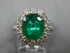 ESTATE LARGE 3.19CT DIAMOND & AAA EMERALD 18K WHITE GOLD CUSHION ENGAGEMENT RING