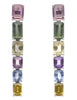 15.66CT AAA MULTI COLOR SAPPHIRE 18KT WHITE GOLD 3D EMERALD CUT HANGING EARRINGS