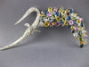 EXTRA LARGE 9.10CT DIAMOND & AAA MULTI COLOR SAPPHIRE 14KT WHITE GOLD BROOCH PIN