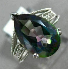 LARGE 5.15CT DIAMOND & AAA MYSTIC TOPAZ 14KT WHITE GOLD FILIGREE ENGAGEMENT RING